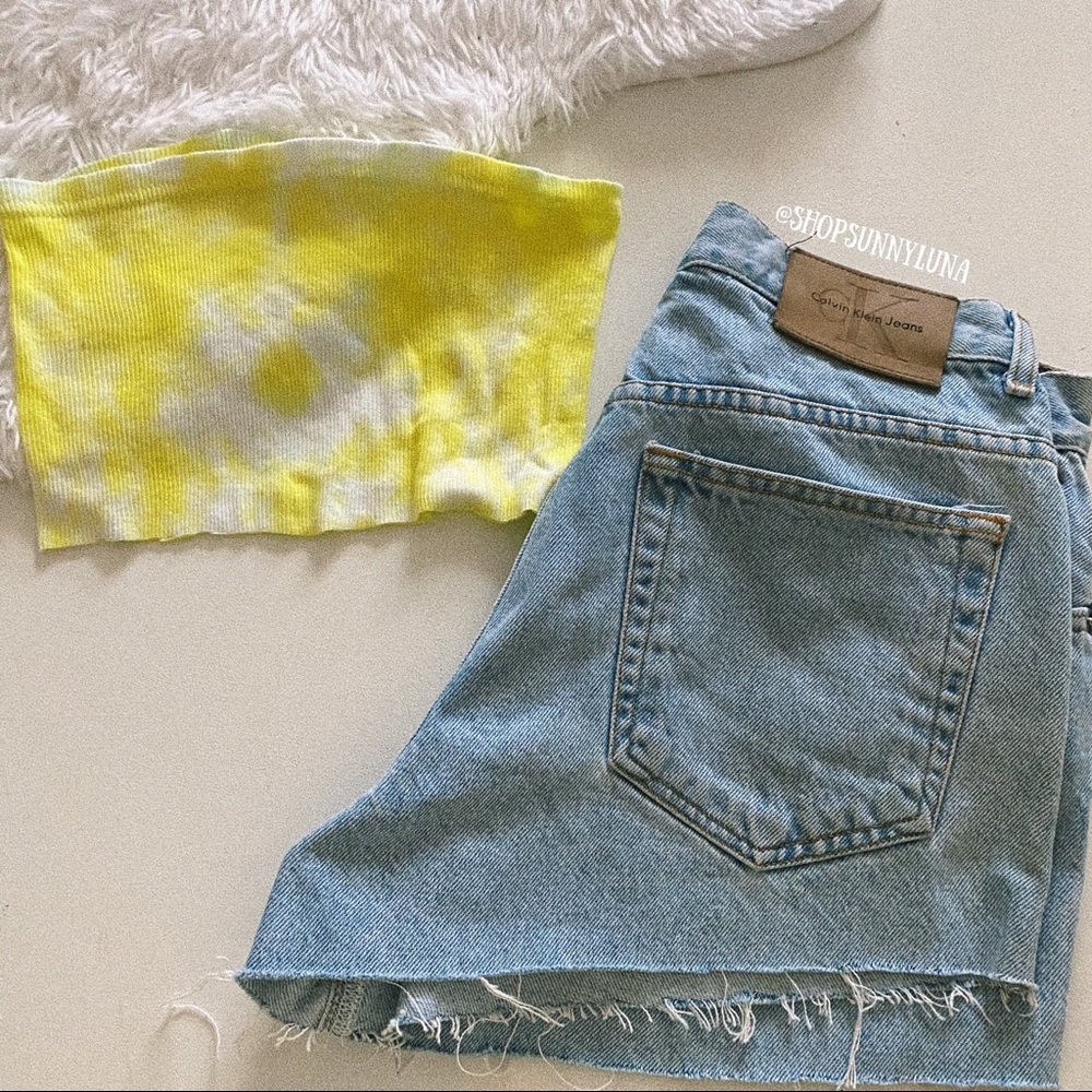 Tie Dye Ribbed Bandeau Tube Top Crop Top